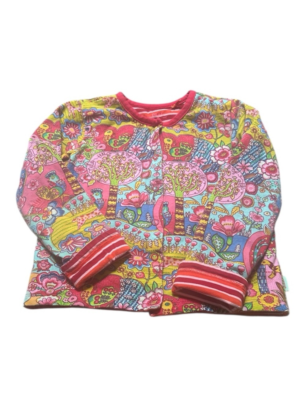 Vintage Oilily Pink Multi-Color Floral Tree Print Kids Cardigan
